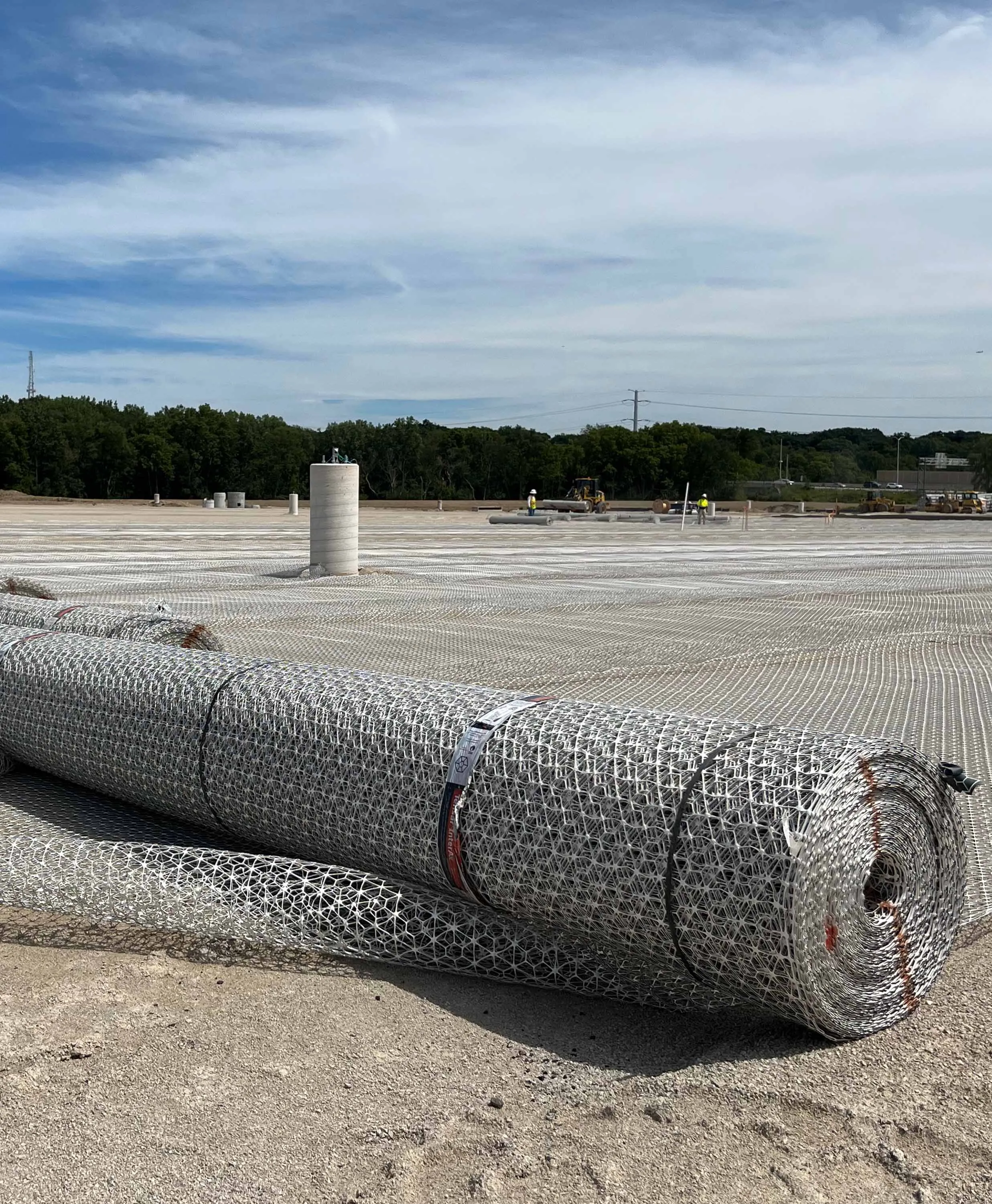 Tensar geogrid rolls staged on a jobsite
