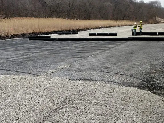 Geogrid and aggregate base during a rural roadway reconstruction